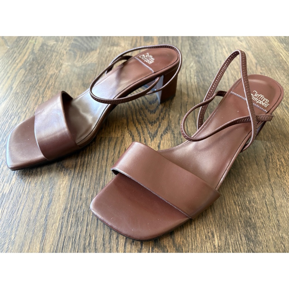 Jeffrey Campbell Brown Leather Strappy Square Toe Block Heel Sandals 7.5